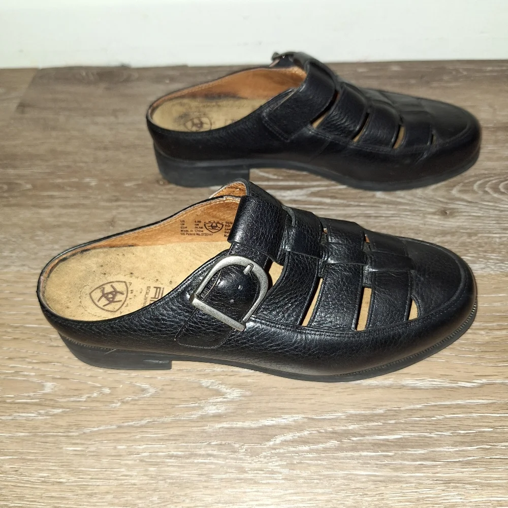 Ariat 6.5B Black Leather ATS Equipped Slip On Buckles Comfort Sandal Clogs - Picture 3 of 7